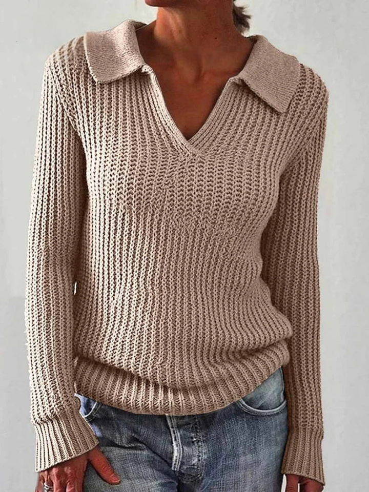 Women's Autumn and Winter Casual Long-Sleeved Lapel Sweater