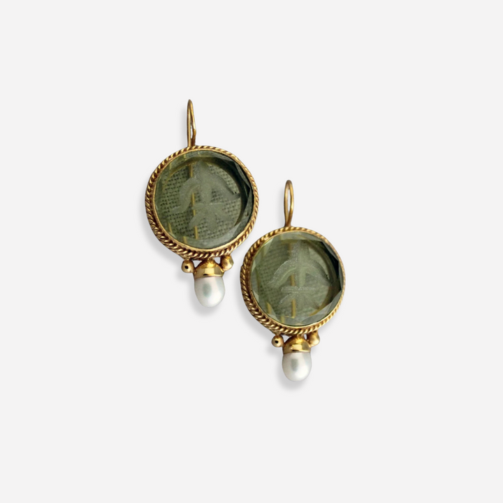 Ava™ | Vintage Green Pearl Earrings for Women