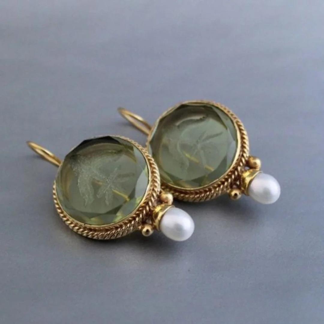 Ava™ | Vintage Green Pearl Earrings for Women