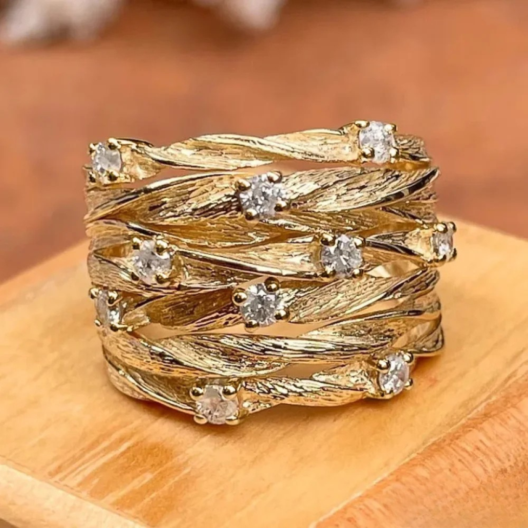 Zarnia™ | Golden Crystal Ring for Women
