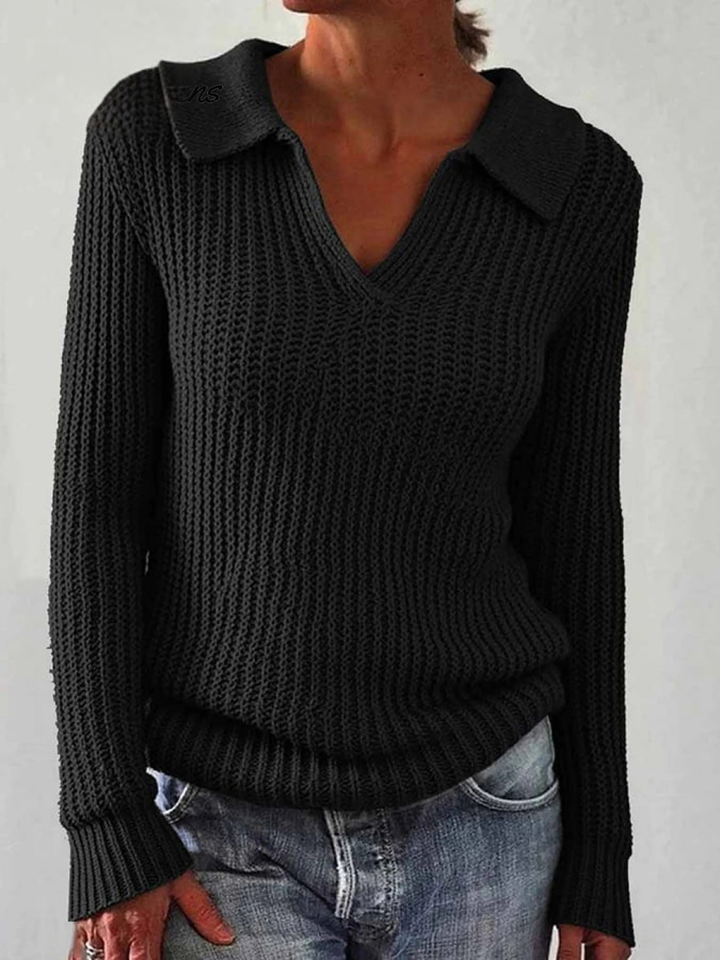 Women's Autumn and Winter Casual Long-Sleeved Lapel Sweater