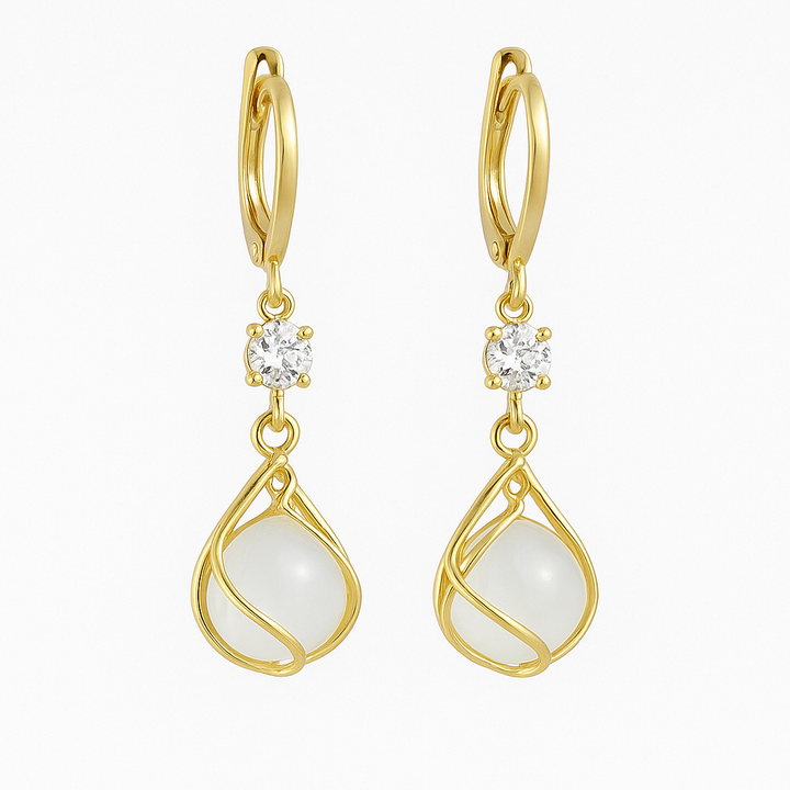 Aurelia™ | White Opal Drop Earrings for Women in Gold
