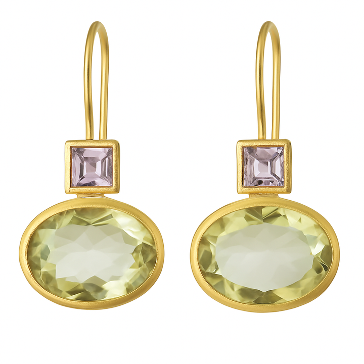 Vintage™ | Gold Earrings with Green Crystals for Women