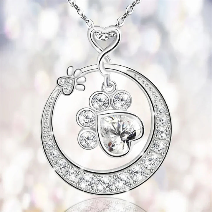Seaton™ | Silver Paw Print Necklace with Zirconia