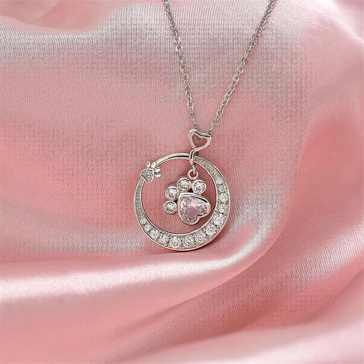 Seaton™ | Silver Paw Print Necklace with Zirconia