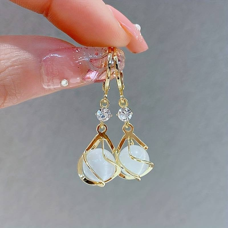Aurelia™ | White Opal Drop Earrings for Women in Gold