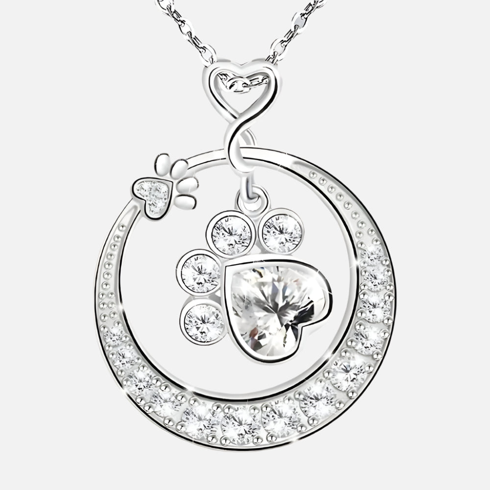 Seaton™ | Silver Paw Print Necklace with Zirconia