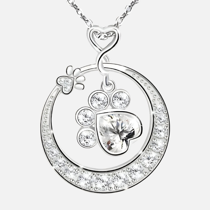 Seaton™ | Silver Paw Print Necklace with Zirconia